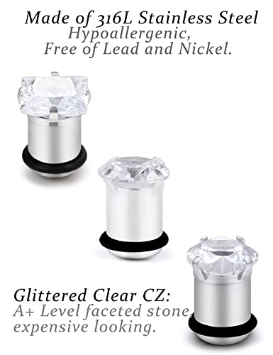 Vsnnsns VSN0924 0G 316L Surgical Stainless Steel Cubic Zirconia Ear Gauges Plugs Tunnels Taper Stretching Kit Expander Piercing Jewelry For Women Men 8Mm Circular Cz Square Cz Heart Cz 0 Gauge Silver 3 Pairs thumb #3