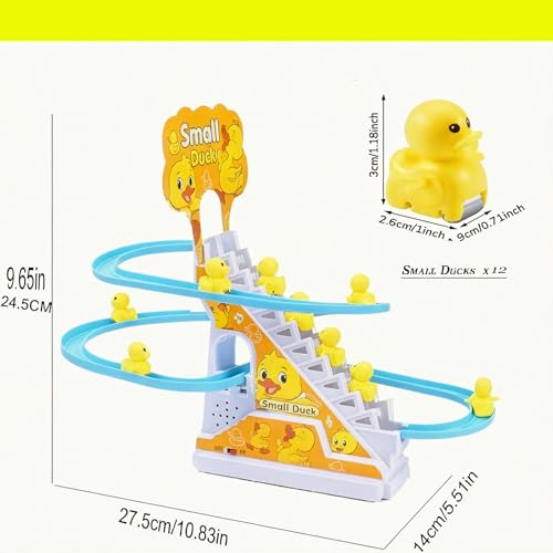 JUXINE Elektrische Ente Treppensteigen Spielzeug - 12 Stück Achterbahn Musik Montessori Baby Spielzeug, Track Slide Stairs Coaster für Kleinkinder
