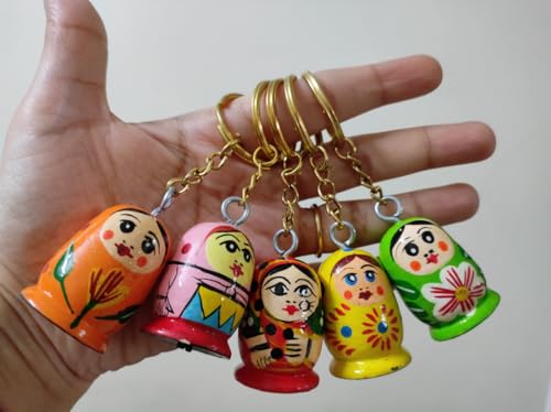 Image of BoBo Indian Dolls Handicraft, Wooden Hand Painted Keyring /Keychain Family Set, Best for Gift and Personal Use