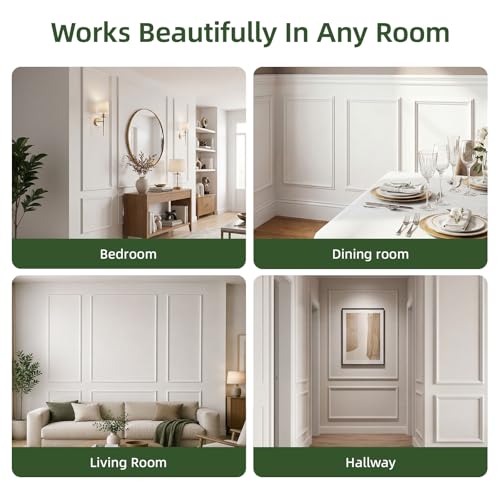 Image of Pre-Cut Wall Molding Kit, 6 Pcs Wainscoting Panels | Ready To Assemble, White Paintable Polystyrene, Wall Trim Moulding, For Living Room Bedroom Accent Wall, Install With Glue