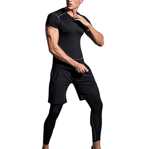 Dooxii Homme 3 Pièces Vêtements de Sport avec Shirt Compression Collant Running Short Séchage Rapide pour Jogging Workout Football Cyclisme Ensemble de...