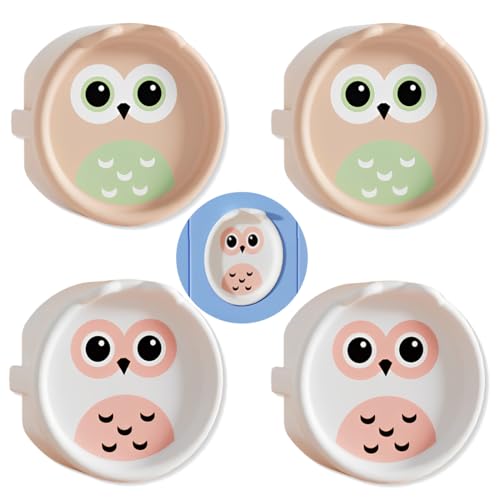 Set di 4 copriprese per bambini, gufo in silicone copriprese, protezione per bambini (bianco e albicocca).