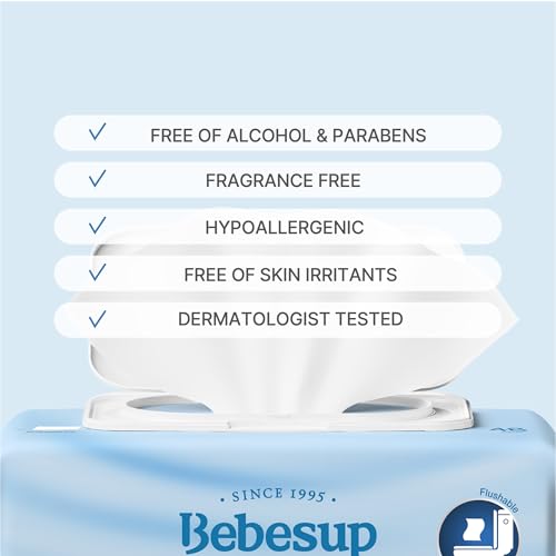 Image of BEBESUP- Korea's #1 Flushable Wipes- 100% Plant-Based Hypoallergenic Biodegradable 99% Water-Based Extra-Thick Organic Wipes Unscented for sensitive skin Flip-Top 432 Count (9 Packs)
