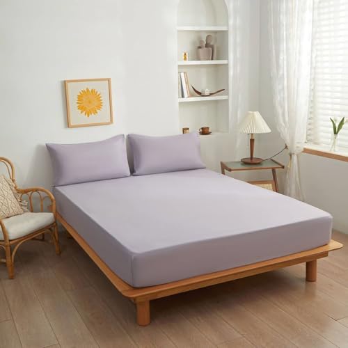 Epinki Small Double Fitted Sheet, 120x200cm, Deep Pocket 15 cm, Light Grey, Polyester Solid Color Bed Sheet