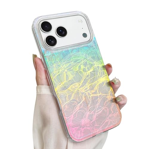 Image of AIGOMARA Cute Case for iPhone 17 Pro Max Case for Women Girls [ Compatible with Magsafe ] Glitter Girly Aesthetic Rainbow Magnetic Protective Phone Cover, Fluorescent Iridescent Craquelure Pattern