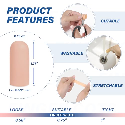 Gel Finger Cots Protectors, Silicone Fingers Covers Bandages Caps Sleeves for Fingertip Thumb Protection, Ideal for Trigger, Arthritis, Cracking, Blisters, Callus, Hangnail & Pain Relief (Nude, M, 10PCS)