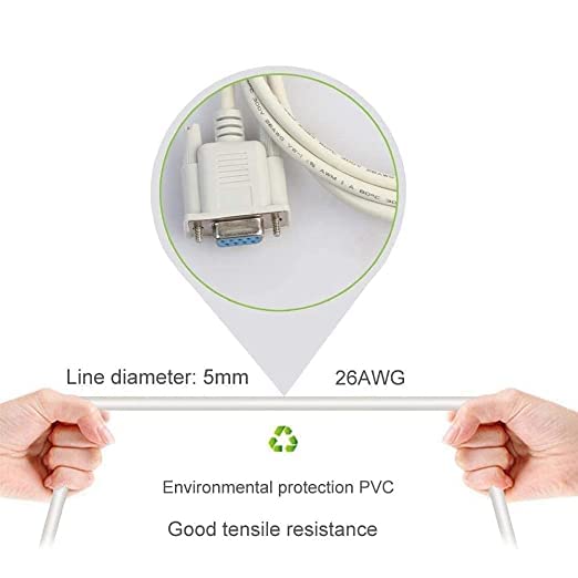 Image of ULTRABYTES VGA Cable 1.5 m Serial RS232 9-Pin DB9 9-Pin MALE TO FEMALE PC Converter Cable (Compatible with PC, White)