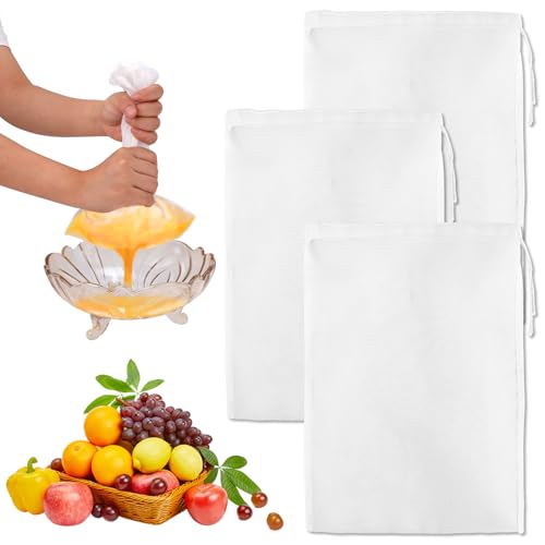 3 Pzs Bolsa de Leche de Nuez, 30 x 20 cm Reutilizables de Nailon para Queso de Malla para Filtrar Zumo Leche de Frutos Secos, Yogur, Café, Mantequilla y Tofu