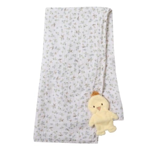 Image of Lambs & Ivy Ducky Cotton Muslin Swaddle Blanket w /Lovey Baby Gift Set | Large 44 inch square infant swaddle blanket with soft yellow lovey.security blanket