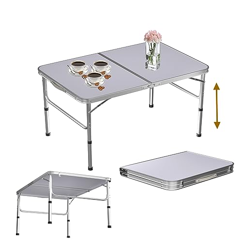 Mesa plegable resistente de 90 cm/3 pies de altura ajustable, mesa de picnic portátil al aire libre para jardín, comedor, barbacoa