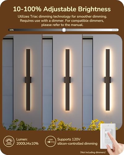 Image of EDISHINE 2 Pack Modern LED Outdoor Wall Lights, 39.3 inch Linear Bronze Sconce