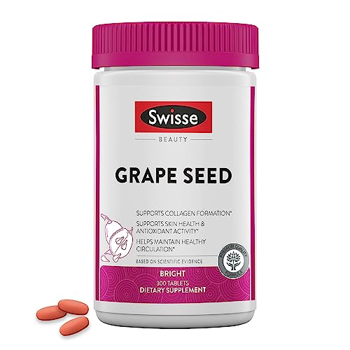 Swisse Grape Seed Extract Capsules Antioxidant Herbal Supplement | Grapeseed Polyphenols + Antioxidant Vitamin C | Promotes Skin Health & Collagen Production | 300 Tablets