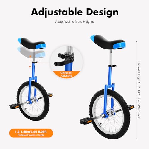 Image of DYNAMI Unicycle with Excellent Steel Frame,Leakproof Tire,Adjustable Height,Curved PU Seat,Mute Bearing,Anti-Slip Designs,for Outdoor Sports Fitness Exercise