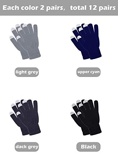 Image of Pangda 12 Pairs Winter Touch Screen Gloves for Men Women Stretch Knitted Texting Gloves Warm Windproof Solid Color Mittens