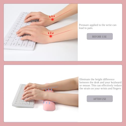 Image of UnivoColors Design-Medium Wave Keyboard Wrist Rest of Medium, Artificial Sheepskin+Memory Foam+Ergonomic+Anti-Slip Gel, Resilience Support During Work and Gaming,Keyboard Accessory,Pink
