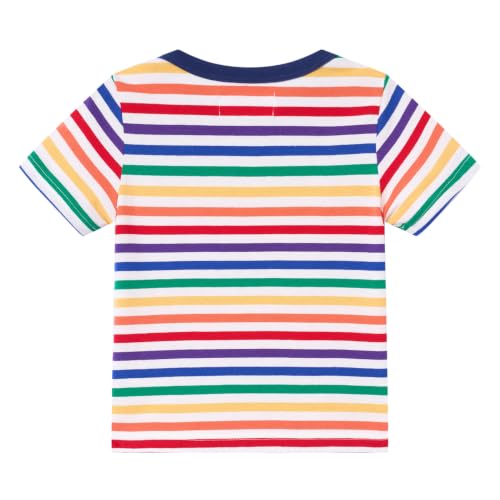 Image of LittleSpring Boys Girls T Shirt Rainbow Striped Cotton Crewneck Tees for Kids Fashion