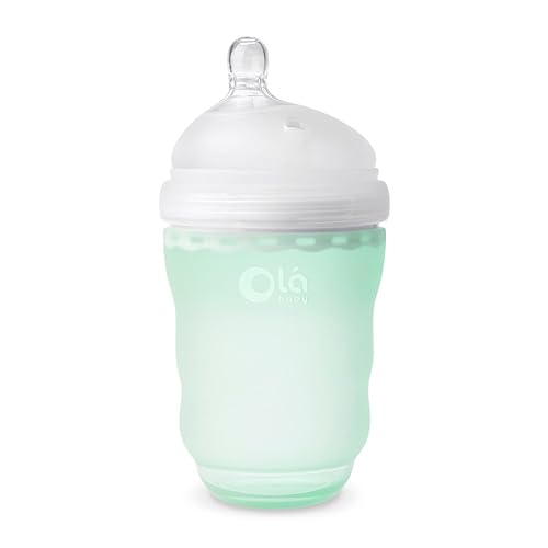 Olababy Biberón libre de toxinas Silicona con anticólicos Tetilla con doble ventilación Mint