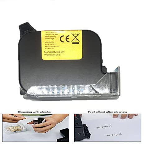 Image of Blue Power W3T10B Inkjet Printer Black 2590 Solvent Print Cartridge 12MM with Fast Dry Time and RFID Chip Compatibility