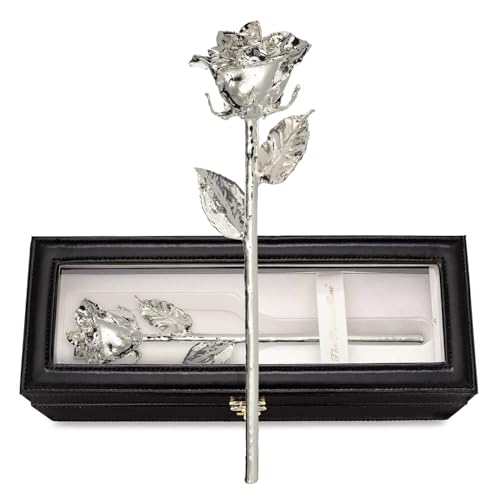 Image of Forever Rose Real Rose Dipped in Silver, Luxury Leather Display Case