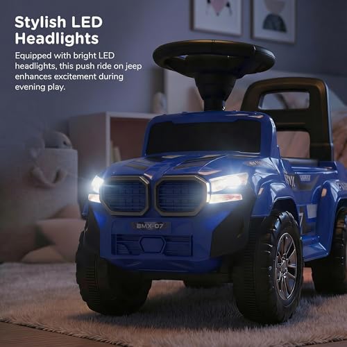 Image of Baybee Nitro Ride on Cars for Kids | Baby Push Ride ons Toys Car with Music & LED Light | Portable Ride on Jeep with High Backrest & Toy Storage | Outdoor Kids Cars for 1 to 3 Years Boy Girl (Blue)