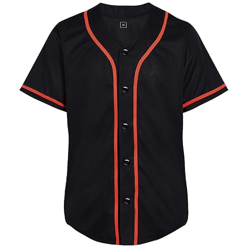 KUAIPAO Blank Baseball Jersey,Short Sleeve Plain Jersey Shirt,Sports Uniform for Men Women(White, Black, Red,Blue,S-3XL (2XL, Orange Stripe-Black)