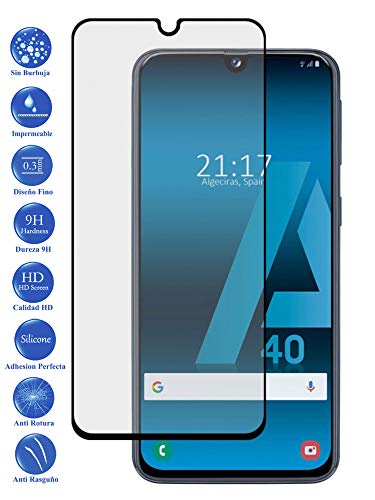 Todotumovil Protector de Pantalla Galaxy A40 Negro Completo 3D Cristal Templado Vidrio Curvo para movil