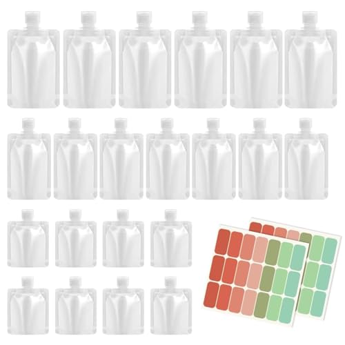 21 Stücke Reiseflaschen Set, 30/50/100ml Nachfüllbare Leere Quetschbeutel, Transparente Clamshell Verpackungsbeutel Auslaufsichere, für Reisen, Camps, Geschäftsreisen (Stil 1)