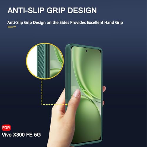 Image of TheGiftKart Liquid Silicon Back Cover Case for Vivo X300 FE 5G | Shockproof Military Grade Protection | Micro-Fibre Cloth On Inner Side | Anti-Slip Grip Back Case Cover for Vivo X300 FE (TPU, Green)
