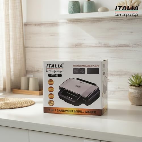 Image of ITALIA 2-in-1 1000W Sandwich And Grill Maker | Interchangeable Quick-Release Non-Stick Plates for Easy Clean | Deep Fill Toastie Press, Panini, Waffle Iron | 1 Year Warranty