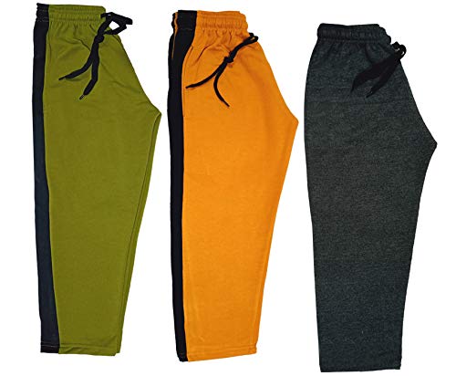 Image of IndiWeaves Kids Unisex Solid Fleece Warm Track Pants Winter Lower for Boys & Girls (Dark Grey, Mustard, Mehadi, 2-3 Years) Pack of 3