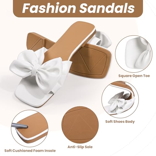 Women's Bow Flat Sandals Dressy Square Open Toe Sandals Slip On Slide3