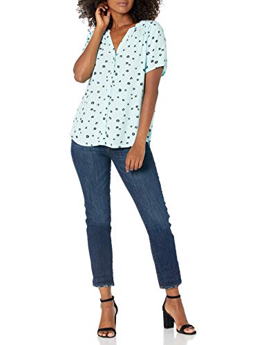 Amazon Essentials Women's Short-Sleeve Woven Blouse Shirt, -Aqua Poppy, XX-Large - image 5