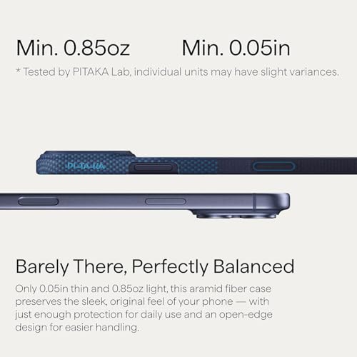 Image of Pitaka Thin Light iPhone 17 Pro 6.3 inch Case Cover with Camera Control Button, MagSafe Compatible, Ultra-Slim Case with Caseless Touch Feeling, 600D Aramid Fiber Woven (Over The Horizon)