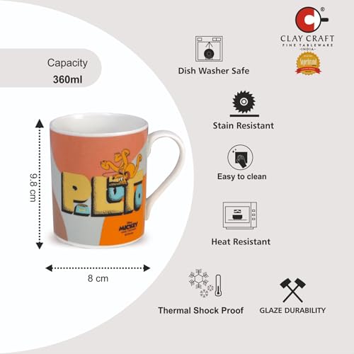 Image of Clay Craft - Official Disney Mugs : Pluto Print, Fine Ceramic Coffee Mug, 360 Ml |Cartoon Character Gift Mug for Kids & Adults | Microwave & Dishwasher Safe