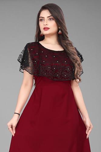 Image of Women's Poly Crepe Round Neck Plain Gown Dress