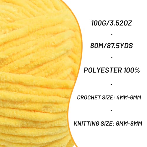 Image of 3 Pack Fluffy Chenille Yarn for Crocheting, Chunky Velvet Yarns for Crochet Amigurumi, Baby Yarn for Crocheting Soft Blanket, 262.4yds /10.5 oz Bulky Yarns for Crafts /Hats /Shoes /Socks (3 Light Yellow)