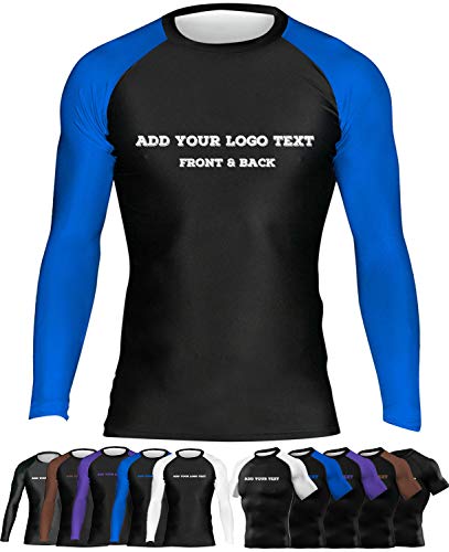 Custom Team Logo Sports Wicking T-Shirt Quick-Drying Cross Training Rash Guard, Long Sleeve Blue X-Large