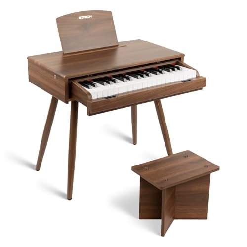 Image of STRICH 37 Keys Kids Piano Keyboard Set, Mini Digital Piano for Kids With Stand Chair, Drawer Design Wood Piano for 3+ Girls and Boys, Walnut Color, SEK-50