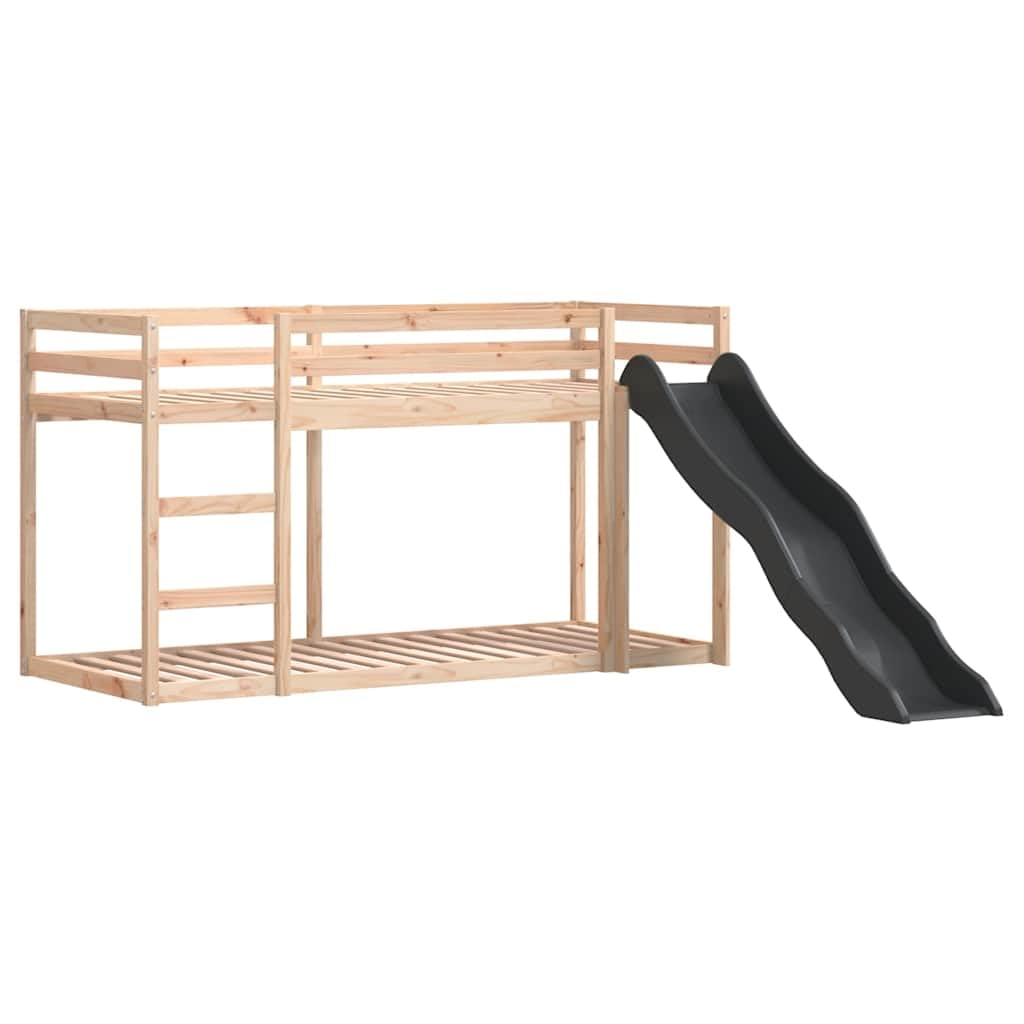 Litera de madera maciza con tobogán y escalera de 80 x 200 cm de madera de pino, resistente cuna con barandilla de seguridad y práctico espacio de almacenamiento