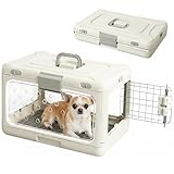 Velupet Zoom Hard Cat Carrier,Dog Crate for Small Dogs,Cat Kennel Clear,Foldable Dog Kennel with Urine Pad Mesh Grid,Ventilation & Hard Plastic Protection Transparent Pet Carrier 20' L,White