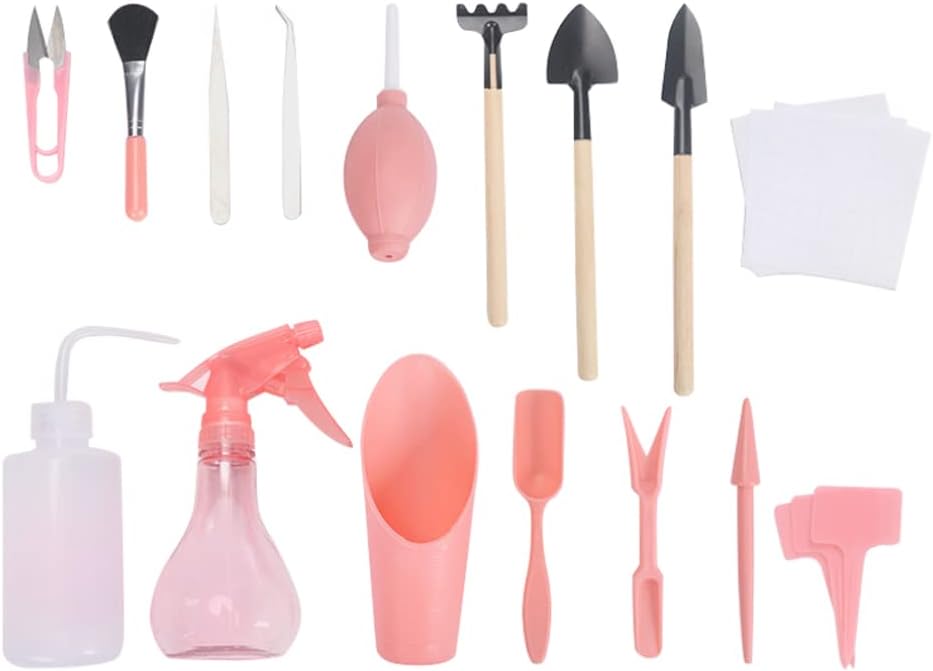 16Pcs/Set Mini Gardening Tool Set Transplanting Tool Garden Kit Transplanting Tools for Indoor Garden Plant Care(Pink), Mini Tools