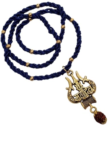 Image of BookMyCostume Spiritual & Devotional Mala Collection - Natural Tulsi Kanthi & Rudraksha Bead Necklaces with Trishul & Religious Pendants - Unisex Ethnic Jewellery for Puja, Meditation, Festivals & Daily Wear