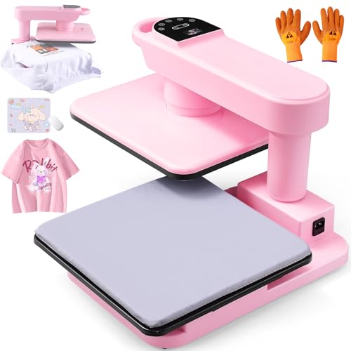 Whubefy 360° Swivel Auto Heat Press 15x15 - Pink Smart Automatic...