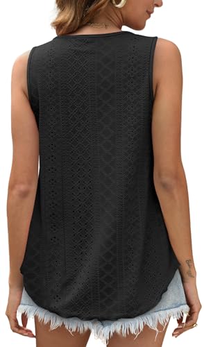 OFEEFAN Womens Tank Tops Sleeveless Eyelet Embroidery Scoop Neck Loose Fit Casual Summer Flowy4
