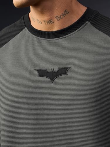 Image of The Souled Store Batman: Darkness Men and Boys Long Sleeves Round Neck Charcoal Grey Colour-Block Superhero Emblem Casual Lightweight Streetwear Trendy Full Sleeve T-Shirts