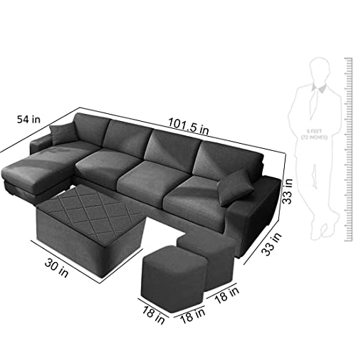 Image of CASASTYLE Adonoy 8 Seater LHS L Shape Fabric Sofa Set (Grey)