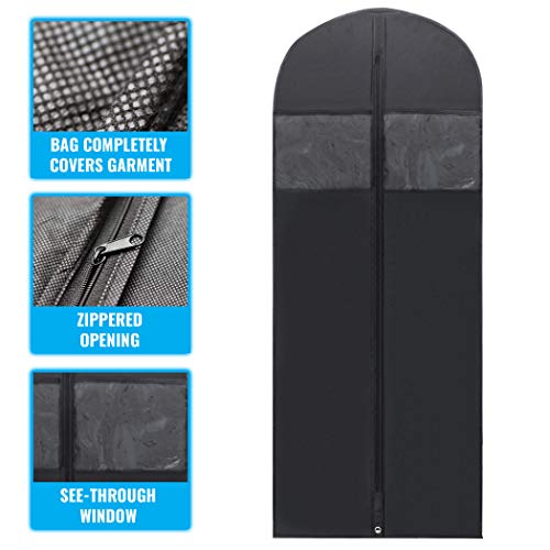 Plixio 60” Black Garment Bags for Hanging Clothes, Men Suit Bag for Travel and Clothing Closet Storage of Women Dress, Shirts, Coats, Suit Cover - Includes Zipper and Transparent Window (Pack of 6)