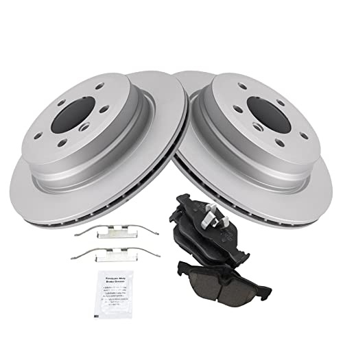 TRQ Rear Brake Pad and Rotor Set Ceramic G Coated Vented Rotors Compatible with 2007-2013 BMW 328i 2009-2013 328i xDrive 2007-2008 328xi 2013-2015 X1