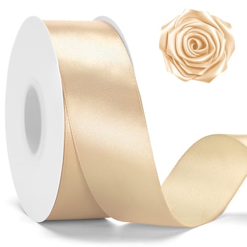 KINGLAKE Champagne Gold Satin Ribbon - 1-1/2 Inch x 2 Rolls Champagne Satin Ribbon for Gift Wrapping 100 Yds Roses Making Bouquet Crafts Wedding Bridal Baby Shower Birthday Graduation Christmas Decor