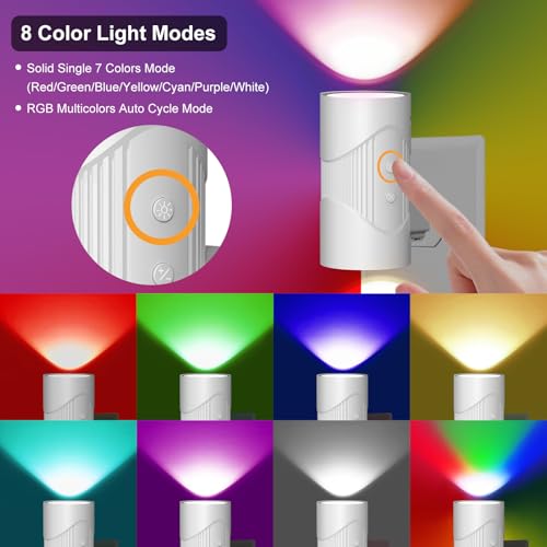 Image of easuntec Night Light, Night Lights Plug into Wall, Color Changing Night Light, Dusk to Dawn Sensor, 8 Light Modes, Dimmable RGB Night Lights for Bedroom Bathroom Hallway Kitchen Stairs (RGB,2 Pack)